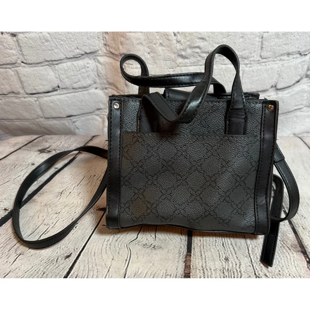 Nine West Mini Satchel Crossbody Bag Black Charcoal Monogram Floral Print